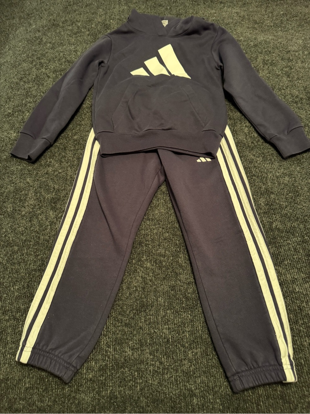 adidas Youth 2-Piece Fleece Tracksuit Set - Hoodie & Joggers- Navy- Size 6